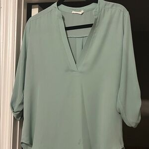 Lush Sage Green V-Neck Blouse